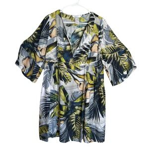 Jets Australia Cover Up Kaftan Dress US 10 Calla‎ Lilies Tropical Silk Palms EUC